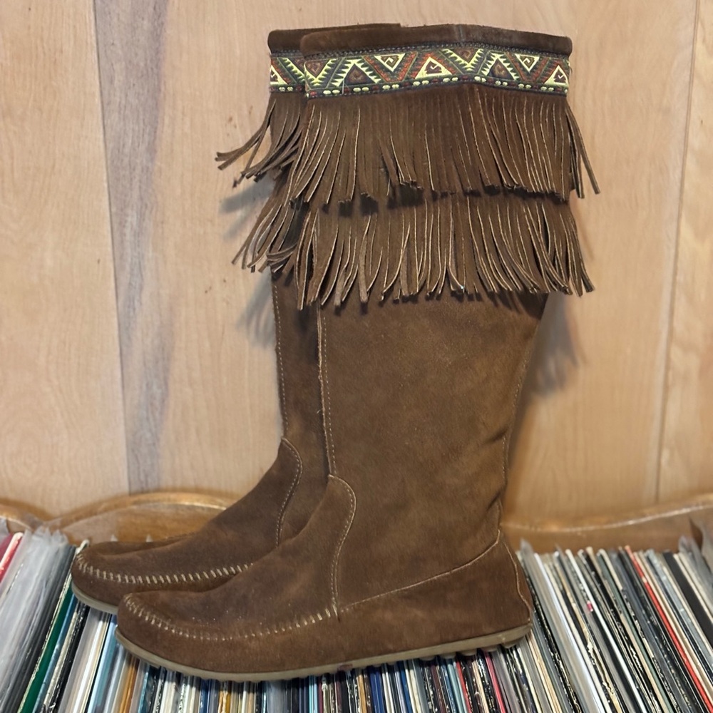 Minnetonka Brown Fringe Moccasin Boots